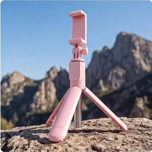 Bks Pink Selfie Stick Tripod with Wireless Remote, Rotatable Phone Clip, Telescopic Stand for Vlog Video Recording Bks Pink Selfie Stick Tripod with Wireless Remote, Rotatable Phone Clip, Telescopic Stand for Vlog Video Recording