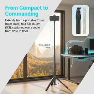 Bks 160cm Professional Selfie Stick Tripod - Heavy Duty Extendable Pole With Bluetooth Remote, 360 Rotatable Phone Mount, Portable Camera Stand For Content Creators Bks 160cm Professional Selfie Stick Tripod - Heavy Duty Extendable Pole With Bluetooth Remote, 360 Rotatable Phone Mount, Portable Camera Stand For Content Creators