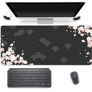Bks Black Watercolor Cherry Blossom Desk Pad Mouse Mat, Large Gaming Mouse Pad With Stitched Edges, Non-Slip Rubber Base For Office Home Bks Black Watercolor Cherry Blossom Desk Pad Mouse Mat, Large Gaming Mouse Pad With Stitched Edges, Non-Slip Rubber Base For Office Home