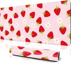 Bks XL Kawaii Strawberry Gaming Mouse Pad Pink Large 31.5x11.8in 3mm Non-Slip Rubber Base Stitched Edges Desk Mat for Office Bks XL Kawaii Strawberry Gaming Mouse Pad Pink Large 31.5x11.8in 3mm Non-Slip Rubber Base Stitched Edges Desk Mat for Office
