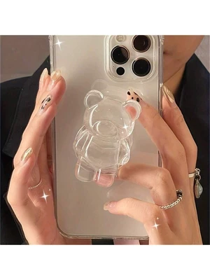 Bks Transparent Bear-Shaped Phone Grip Push-Pull Holder Compatible With iPhone Android Mobile Devices Desktop Mount Gift Bks Transparent Bear-Shaped Phone Grip Push-Pull Holder Compatible With iPhone Android Mobile Devices Desktop Mount Gift