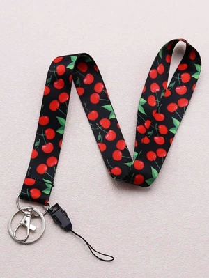 Bks Cute Cherry Teacher Neck Lanyard ID Badge Card Holder Keychain with Metal Keyring Black Polyester Bks Cute Cherry Teacher Neck Lanyard ID Badge Card Holder Keychain with Metal Keyring Black Polyester