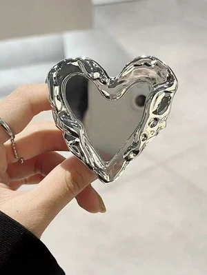 Bks Heart Shaped Mirror Airbag Phone Stand Silver Desktop Holder Telescopic Push Pull Design Selfie Video Tool No Trace Sticker Bks Heart Shaped Mirror Airbag Phone Stand Silver Desktop Holder Telescopic Push Pull Design Selfie Video Tool No Trace Sticker