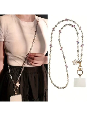 Bks Elegant Pearl Crystal Mobile Phone Lanyard Long Neck Chain Fashionable Anti-Loss Strap Cherry Blossom Pendant for Travel Daily Use Bks Elegant Pearl Crystal Mobile Phone Lanyard Long Neck Chain Fashionable Anti-Loss Strap Cherry Blossom Pendant for Travel Daily Use