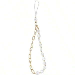 Bks Gold Mobile Phone Lanyard Metal Chain Pearl Beaded Strap Universal Anti-Lost Charm Keychain Bks Gold Mobile Phone Lanyard Metal Chain Pearl Beaded Strap Universal Anti-Lost Charm Keychain