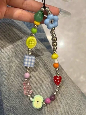 Bks Colorful Beaded Phone Lanyard Y2K Flower Fish Strawberry Design Short Strap for Earphones Backpack Camera Pendant Spring Gift Bks Colorful Beaded Phone Lanyard Y2K Flower Fish Strawberry Design Short Strap for Earphones Backpack Camera Pendant Spring Gift