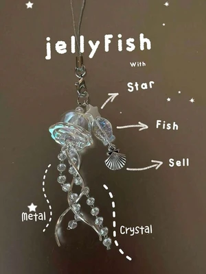 Bks Crystal Clear Jellyfish Phone Chain Keychain Curved Metal Pendant Bag Lanyard for Mobile Devices Bks Crystal Clear Jellyfish Phone Chain Keychain Curved Metal Pendant Bag Lanyard for Mobile Devices
