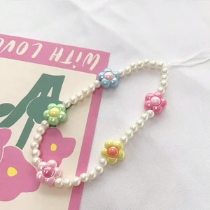 Bks 1pc Pearl Colorful Flower DIY Phone Lanyard Short Wrist Strap Anti-Lost Charm for Camera and Mobile Devices Bks 1pc Pearl Colorful Flower DIY Phone Lanyard Short Wrist Strap Anti-Lost Charm for Camera and Mobile Devices