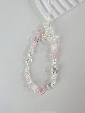 Bks Flower Bow Crystal Beaded Wrist Strap Phone Lanyard Anti-Drop Key Chain Bag Charm Gift for Mother Family Birthday Holiday Bks Flower Bow Crystal Beaded Wrist Strap Phone Lanyard Anti-Drop Key Chain Bag Charm Gift for Mother Family Birthday Holiday