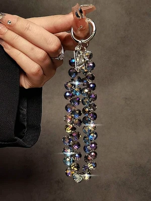 Bks Glitter Beaded Phone Lanyard Chain, Shiny Transparent Beads Keychain Strap for Apple iPhone Cases, Plastic Material Bks Glitter Beaded Phone Lanyard Chain, Shiny Transparent Beads Keychain Strap for Apple iPhone Cases, Plastic Material