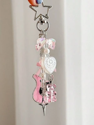 Bks Pink Violin Beaded Phone Lanyard Keychain Pendant With Gummy Bear Star Decor Metal Clip For Bag Car Keys Millennium Style Bks Pink Violin Beaded Phone Lanyard Keychain Pendant With Gummy Bear Star Decor Metal Clip For Bag Car Keys Millennium Style