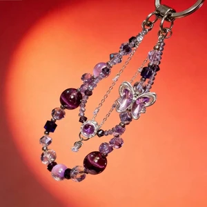 Bks Beaded Butterfly Phone Lanyard & Charm Set - Purple Crystal Beads Detachable Strap For iPhone Android Multi-Functional Bag Keychain Bks Beaded Butterfly Phone Lanyard & Charm Set - Purple Crystal Beads Detachable Strap For iPhone Android Multi-Functional Bag Keychain