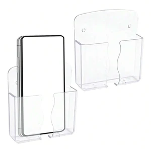 Bks 2pcs Wall Mount Phone Holders Clear Plastic Stand With Charging Hole For Bathroom Shower Bks 2pcs Wall Mount Phone Holders Clear Plastic Stand With Charging Hole For Bathroom Shower