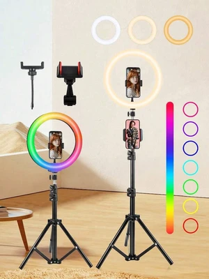 Bks 10 Inch Selfie Ring Light With Tripod Stand, 38 Color Modes Stepless Dimming USB Powered LED for Smartphones Video Recording Live Streaming Makeup Photography Portable Lightweight Bks 10 Inch Selfie Ring Light With Tripod Stand, 38 Color Modes Stepless Dimming USB Powered LED for Smartphones Video Recording Live Streaming Makeup Photography Portable Lightweight
