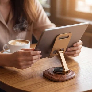 Bks 360 Rotatable Metal Phone Stand With Wooden Grain Base Foldable Adjustable Hollow Design Heat Dissipation For Phones Tablets Desktop Holder Bks 360 Rotatable Metal Phone Stand With Wooden Grain Base Foldable Adjustable Hollow Design Heat Dissipation For Phones Tablets Desktop Holder