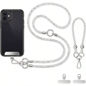 Bks Phone Lanyard Crossbody Wrist Strap Set Silver Rhinestone Anti-Lost Handsfree Charm for iPhone 17 Pro Bks Phone Lanyard Crossbody Wrist Strap Set Silver Rhinestone Anti-Lost Handsfree Charm for iPhone 17 Pro