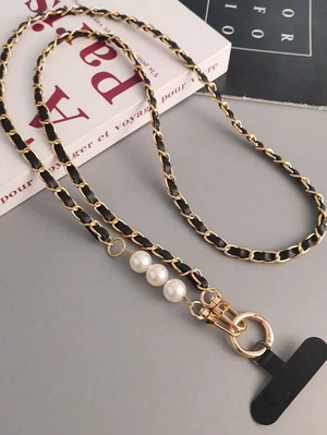 Bks Faux Pearl Leather Crossbody Phone Chain Strap, Metal Necklace Charm Gift for Mother Family Friends Birthday Holiday Bks Faux Pearl Leather Crossbody Phone Chain Strap, Metal Necklace Charm Gift for Mother Family Friends Birthday Holiday