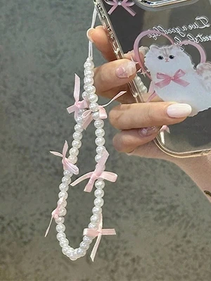 Bks Pink Ribbon Bow Phone Lanyard Universal Strap Anti-Lost Cord for iPhone Women Girls Gift Bks Pink Ribbon Bow Phone Lanyard Universal Strap Anti-Lost Cord for iPhone Women Girls Gift