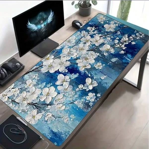Bks Blue White Floral 2D Flat Mouse Pad and Keyboard Mat, 23.6x13.8in Size, Polyester Fabric Rubber Base for PC Laptop Desktop Gaming Bks Blue White Floral 2D Flat Mouse Pad and Keyboard Mat, 23.6x13.8in Size, Polyester Fabric Rubber Base for PC Laptop Desktop Gaming