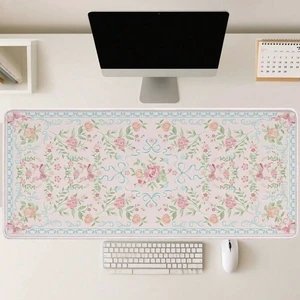 Bks Pink Floral Large Gaming Mouse Pad, Extended Desk Mat for Laptops Keyboards, Washable Polyester Surface with Rubber Base Bks Pink Floral Large Gaming Mouse Pad, Extended Desk Mat for Laptops Keyboards, Washable Polyester Surface with Rubber Base