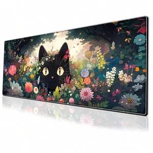 Bks Black Cat Gaming Mouse Pad Colorful Flower Large Desk Mat Extended Non-Slip Rubber Base Keyboard Mat With Stitched Edges For Home Office Bks Black Cat Gaming Mouse Pad Colorful Flower Large Desk Mat Extended Non-Slip Rubber Base Keyboard Mat With Stitched Edges For Home Office