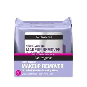 Night Calming Makeup Remover Face Wipes, Nighttime Cleansing Towelettes Remove Sweat, Dirt & Makeup & Calms Skin, Hypoallergenic, 100% Plant Based Cloth, Twin Pack, 2 x 25 ct Night Calming Makeup Remover Face Wipes, Nighttime Cleansing Towelettes Remove Sweat, Dirt & Makeup & Calms Skin, Hypoallergenic, 100% Plant Based Cloth, Twin Pack, 2 x 25 ct