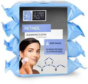 Retinol Makeup Remover Wipes with Collagen Renewing Support - Facial Cleansing Cloths, Remove Waterproof Mascara, Oil & Dirt, Texture Smoothing, All Skin Types, 120 Count (4-Pack) Retinol Makeup Remover Wipes with Collagen Renewing Support - Facial Cleansing Cloths, Remove Waterproof Mascara, Oil & Dirt, Texture Smoothing, All Skin Types, 120 Count (4-Pack)