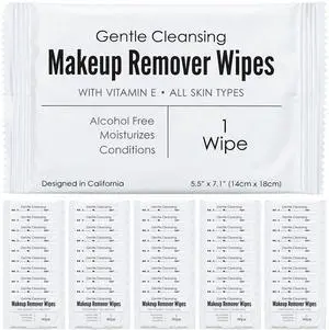 Makeup Remover Wipes - Alcohol Free - Vitamin E Face Wipes for Sensitive Skin Comfort - Individually Wrapped - Travel Friendly Facial Cleansing Wipes - 50 Count Makeup Remover Wipes - Alcohol Free - Vitamin E Face Wipes for Sensitive Skin Comfort - Individually Wrapped - Travel Friendly Facial Cleansing Wipes - 50 Count