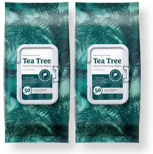 Makeup Cleansing Wipes - Gentle and Effective Face Wipes, 50 Count (Pack of 2), Tea-Tree Makeup Cleansing Wipes - Gentle and Effective Face Wipes, 50 Count (Pack of 2), Tea-Tree