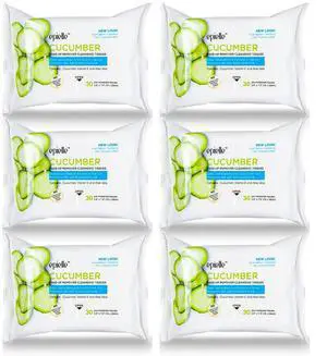 Cucumber Makeup Remover Wipes, Gentle Daily Facial Cleanser Towelettes, Remove Dirt, Oil & Waterproof Mascara, Stocking Stuffers, 30 Count (Pack of 6) Cucumber Makeup Remover Wipes, Gentle Daily Facial Cleanser Towelettes, Remove Dirt, Oil & Waterproof Mascara, Stocking Stuffers, 30 Count (Pack of 6)