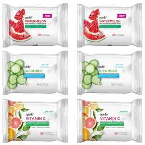 Makeup Remover Wipes, Remove Dirt, Oil, Waterproof Mascara, Gentle Daily Facial Cleanser Towelettes with Vitamin C, Watermelon & Cucumber, Hypoallergenic & Alcohol-Free, 30 Count (Pack of 6) Makeup Remover Wipes, Remove Dirt, Oil, Waterproof Mascara, Gentle Daily Facial Cleanser Towelettes with Vitamin C, Watermelon & Cucumber, Hypoallergenic & Alcohol-Free, 30 Count (Pack of 6)