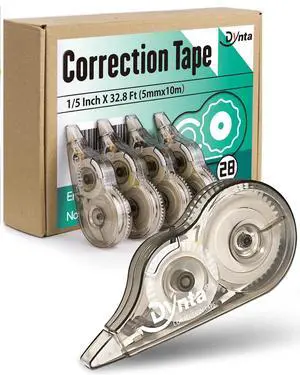 Dynta Correction Tape 28 Pack, White Mistake Out, Transparent Dispenser, 1/5 Inch X 32.8 Ft (5mmx10m), Correction Supplies Ergonomic Design Instant Fixes Dynta Correction Tape 28 Pack, White Mistake Out, Transparent Dispenser, 1/5 Inch X 32.8 Ft (5mmx10m), Correction Supplies Ergonomic Design Instant Fixes