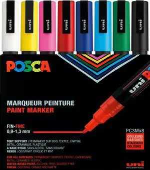 Uni Posca Paint Markers, 3M Fine Point Acrylic Paint Pens with Reversible Tips, Art Supplies For Gifts, Decorations Fabric, Metal, Glass, Wood and Canvas, 8 Pack Uni Posca Paint Markers, 3M Fine Point Acrylic Paint Pens with Reversible Tips, Art Supplies For Gifts, Decorations Fabric, Metal, Glass, Wood and Canvas, 8 Pack