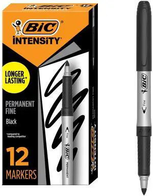 BIC Intensity Black Permanent Markers, Fine Point, 12-Count Pack of Black Markers With Non-Slip Grip for Comfort and Control BIC Intensity Black Permanent Markers, Fine Point, 12-Count Pack of Black Markers With Non-Slip Grip for Comfort and Control