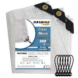 10 x 10Ft Heavy Duty Waterproof Tarps Reinforced Mesh Clear Tarp Cover Sheet & 6 PCS Bungee Balls 10 x 10Ft Heavy Duty Waterproof Tarps Reinforced Mesh Clear Tarp Cover Sheet & 6 PCS Bungee Balls