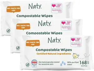 Naty Baby Wipes, 98% Water & Hypoallergenic, 168 Count (3 Packs) Naty Baby Wipes, 98% Water & Hypoallergenic, 168 Count (3 Packs)