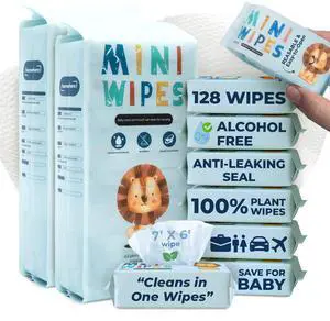 Travel Baby Wipes - Fragrance-Free Wet Wipes Travel Pack, Alcohol-Free & Hypoallergenic, 100% Plant-Based Bamboo, Moist 30 Days, Resealable, Leak Proof, 16 Pack (128 Wipes), 7 x 5.6 Inches (Sky Lion) Travel Baby Wipes - Fragrance-Free Wet Wipes Travel Pack, Alcohol-Free & Hypoallergenic, 100% Plant-Based Bamboo, Moist 30 Days, Resealable, Leak Proof, 16 Pack (128 Wipes), 7 x 5.6 Inches (Sky Lion)