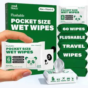 Zero Trace Flushable Wipes Pack Portable Travel Wipes with Aloe Pocket Size for Adults, Kids & Baby Care 99.5% Water, Biodegradable, Safe for Sensitive Skin & Hypoallergenic 10 Packs × 6(60 Total) Zero Trace Flushable Wipes Pack Portable Travel Wipes with Aloe Pocket Size for Adults, Kids & Baby Care 99.5% Water, Biodegradable, Safe for Sensitive Skin & Hypoallergenic 10 Packs × 6(60 Total)