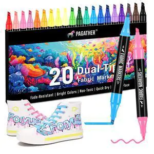Fabric Markers Permanent for Clothes, 20 Colors Dual Tip with Fine and Chisel Tips Paint Pens for Clothing Canvas Tote Bags T-Shirt and Shoes, Non Toxic Ink for Kids and Adults Fabric Markers Permanent for Clothes, 20 Colors Dual Tip with Fine and Chisel Tips Paint Pens for Clothing Canvas Tote Bags T-Shirt and Shoes, Non Toxic Ink for Kids and Adults