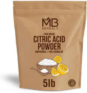 MB Herbals Anhydrous Citric Acid Powder 5 lb | 100% Pure Food Grade Fine Granulated Citric Acid Powder | Food Preservative Flavor Enhancer MB Herbals Anhydrous Citric Acid Powder 5 lb | 100% Pure Food Grade Fine Granulated Citric Acid Powder | Food Preservative Flavor Enhancer