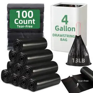 100 Counts 4 Gallon Trash Bag Drawstring Small Trash Bags, Thick Pre-separated Garbage Bags, Trash Bin Liners, Suitable for bathroom, kitchen, bedroom, office (Black) 100 Counts 4 Gallon Trash Bag Drawstring Small Trash Bags, Thick Pre-separated Garbage Bags, Trash Bin Liners, Suitable for bathroom, kitchen, bedroom, office (Black)