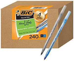BIC Round Stic Xtra Life Ballpoint Pens, 1mm, 120 Black 120 Blue, 240 Pack BIC Round Stic Xtra Life Ballpoint Pens, 1mm, 120 Black 120 Blue, 240 Pack