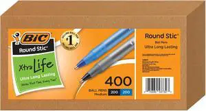 BIC Round Stic Xtra Life Ballpoint Pens, 1mm, 200 Black 200 Blue, 400 Pack BIC Round Stic Xtra Life Ballpoint Pens, 1mm, 200 Black 200 Blue, 400 Pack