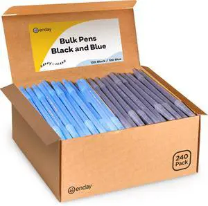 Enday Ballpoint Pens Bulk Blue and Black Pens (240 Pack) 120 Black & 120 Blue - Medium Point (1.0mm) Flexible Round Barrel For Writing Comfort, Pens Bulk for School, Home and Office. Enday Ballpoint Pens Bulk Blue and Black Pens (240 Pack) 120 Black & 120 Blue - Medium Point (1.0mm) Flexible Round Barrel For Writing Comfort, Pens Bulk for School, Home and Office.