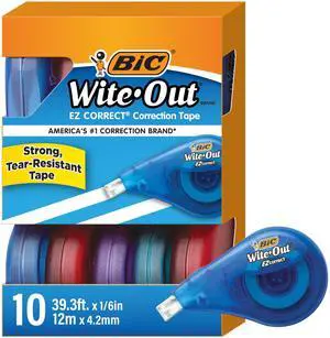 BIC Wite-Out EZ Correct Tear-Resistant Correction Tape with 39.3 ft of Tape, 10-Count Pack in White BIC Wite-Out EZ Correct Tear-Resistant Correction Tape with 39.3 ft of Tape, 10-Count Pack in White