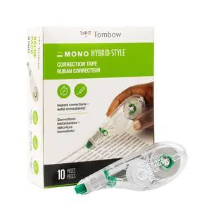 Tombow 68721 MONO Hybrid Correction Tape, 10-Pack. Easy To Use Applicator for Instant Corrections Tombow 68721 MONO Hybrid Correction Tape, 10-Pack. Easy To Use Applicator for Instant Corrections