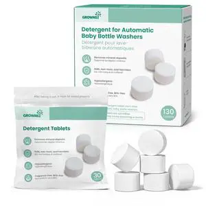 GROWNSY Bottle Washer Detergent Tablets, 130 Count, Deep Cleaning, Compatible with All Brands of Baby Bottle Washers, Removes Milk Residue, Grease & Odor from Bottles and Pump Parts GROWNSY Bottle Washer Detergent Tablets, 130 Count, Deep Cleaning, Compatible with All Brands of Baby Bottle Washers, Removes Milk Residue, Grease & Odor from Bottles and Pump Parts