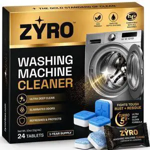 Zyro Washing Machine Cleaner Tablets 24 Pack | Deep Cleaning Washer Cleaner & Descaler | Cleans Drum, Tub Seal & Gasket | HE Front Load & Top Load Washer | 1 Year Supply Zyro Washing Machine Cleaner Tablets 24 Pack | Deep Cleaning Washer Cleaner & Descaler | Cleans Drum, Tub Seal & Gasket | HE Front Load & Top Load Washer | 1 Year Supply