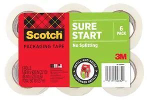 Scotch Sure Start Packing Tape, Clear, Quiet Unwind and Easy Start, 1.88 in. x 25 yd., 6 Tape Rolls, Designed for Packing, Shipping and Mailing, No Splitting or Tearing, 1.5" Core, Packaging May Vary Scotch Sure Start Packing Tape, Clear, Quiet Unwind and Easy Start, 1.88 in. x 25 yd., 6 Tape Rolls, Designed for Packing, Shipping and Mailing, No Splitting or Tearing, 1.5" Core, Packaging May Vary