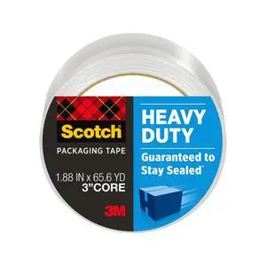 Scotch Heavy Duty Packaging Tape, 1.88" x 65.6 yd, Designed for Packing, Shipping and Mailing, Strong Seal on All Box Types, 3" Core, Clear, 1 Roll (3850-60) Scotch Heavy Duty Packaging Tape, 1.88" x 65.6 yd, Designed for Packing, Shipping and Mailing, Strong Seal on All Box Types, 3" Core, Clear, 1 Roll (3850-60)